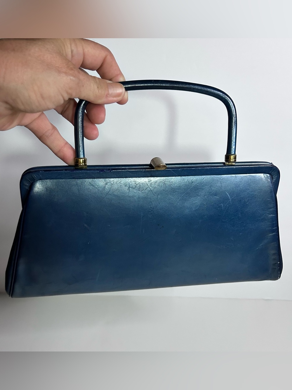 Vintage 60’s Stylecraft Miami Navy Blue Top Handle Bag Purse Faux Leather